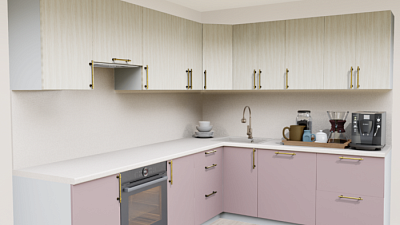 Кухня угловая Ива светлая - Пастель пастила